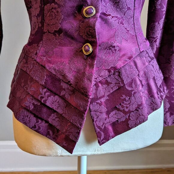 Vintage 90s Be Smart Burgundy Blazer Jacket Asymmetrical Dark Academia Size 3/4 - Picture 6 of 12